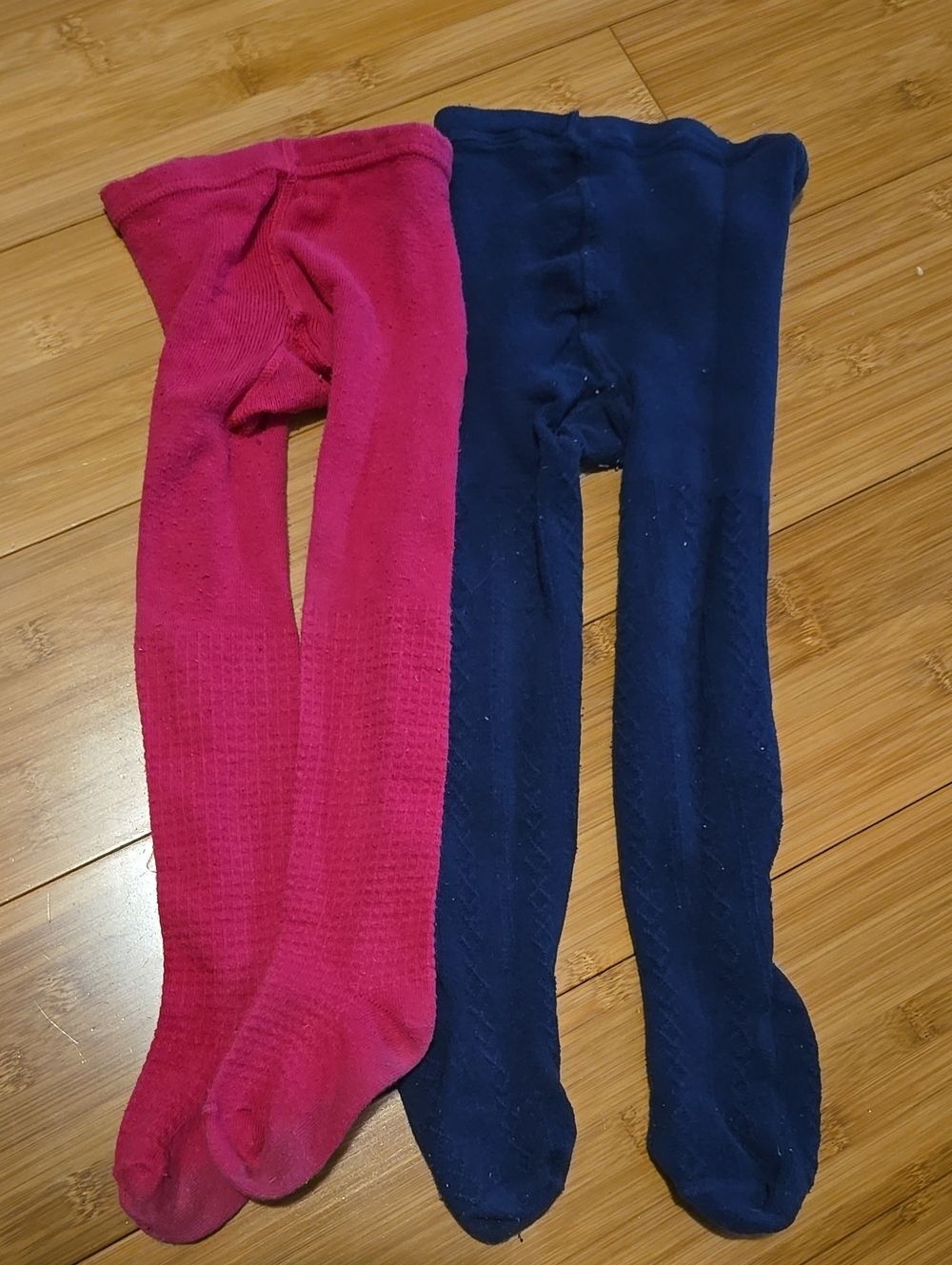 Girls Knit Tights - Pink and Navy - 2T